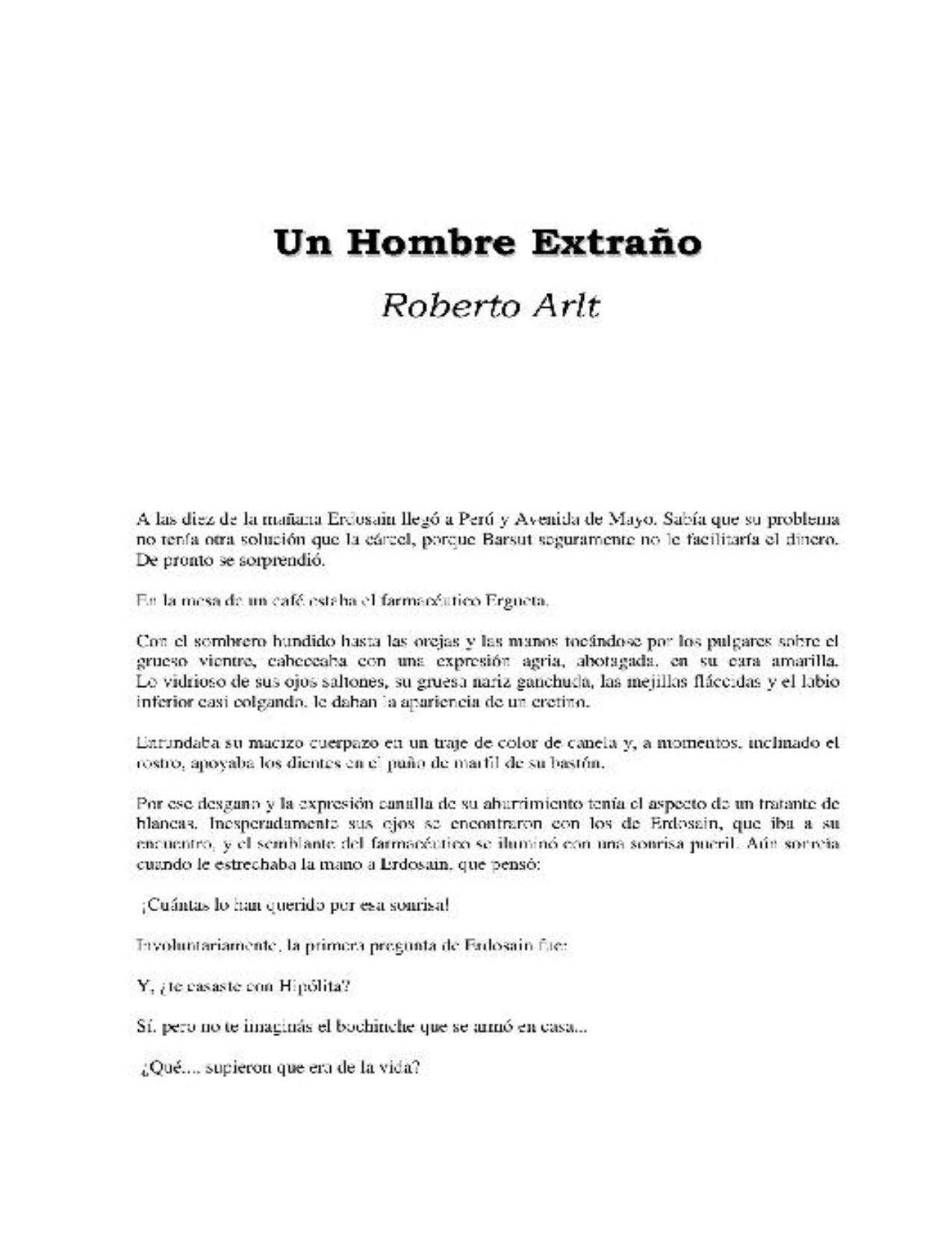 Arlt, Roberto - Un Hombre Extrano de juan, portada del libro