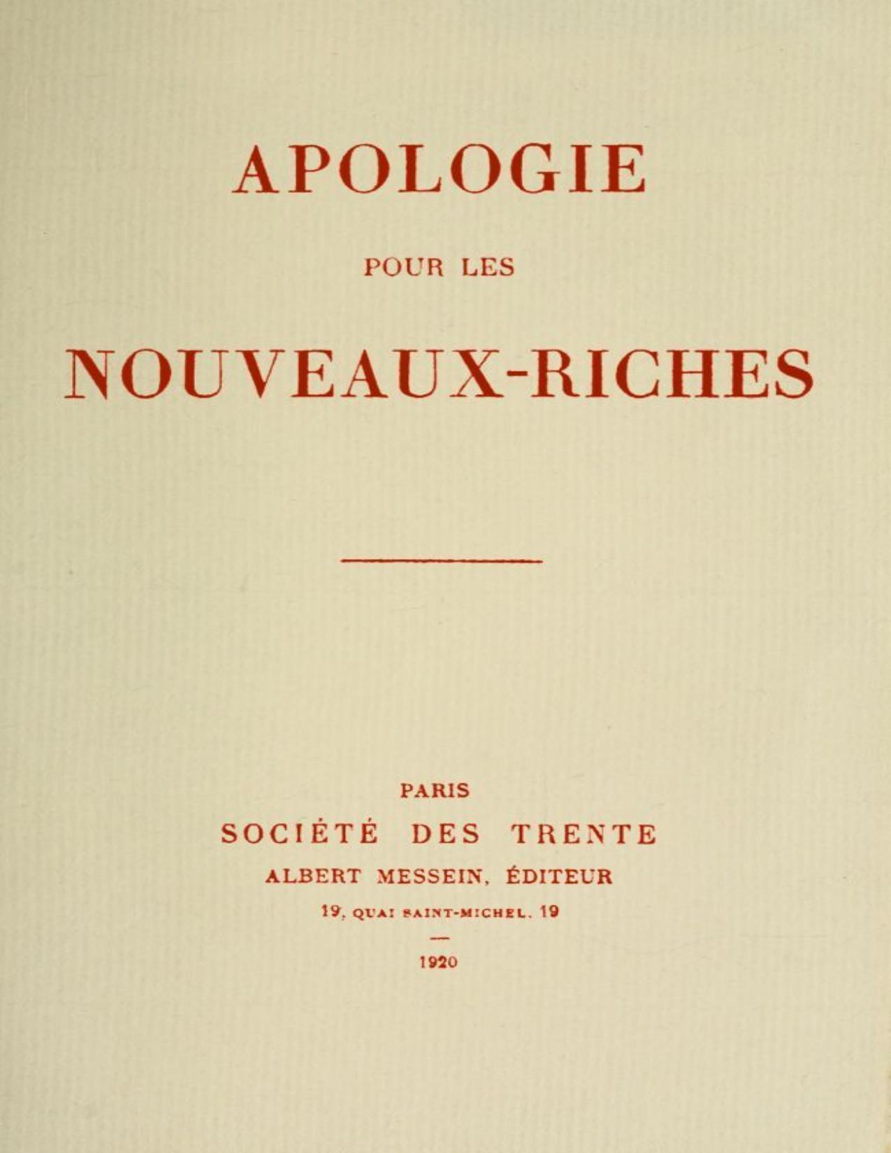 Apologie Pour Les Nouveaux Riches