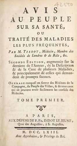 Avis Au Peuple Sur Sa Sante Ou Traite Des Maladies Les