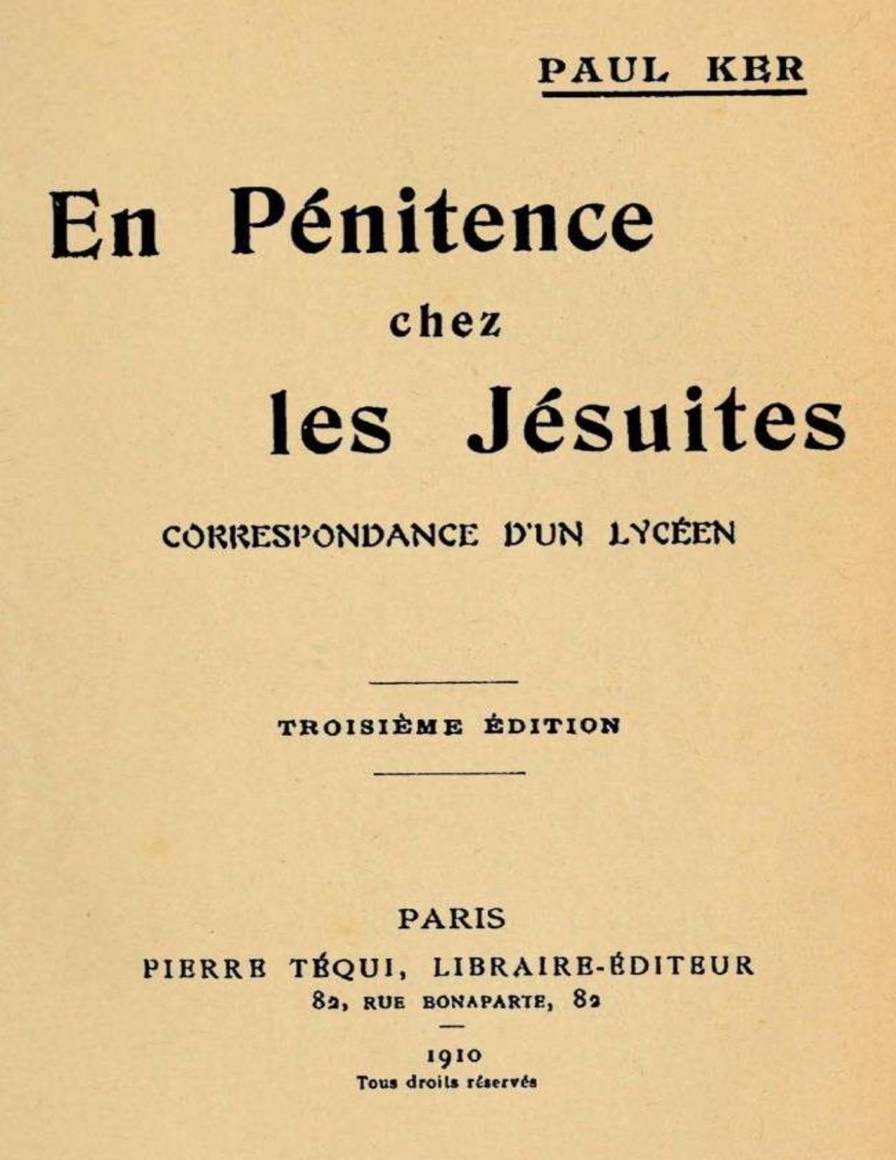 En Penitence Chez Les Jesuites Correspondance Drsquoun