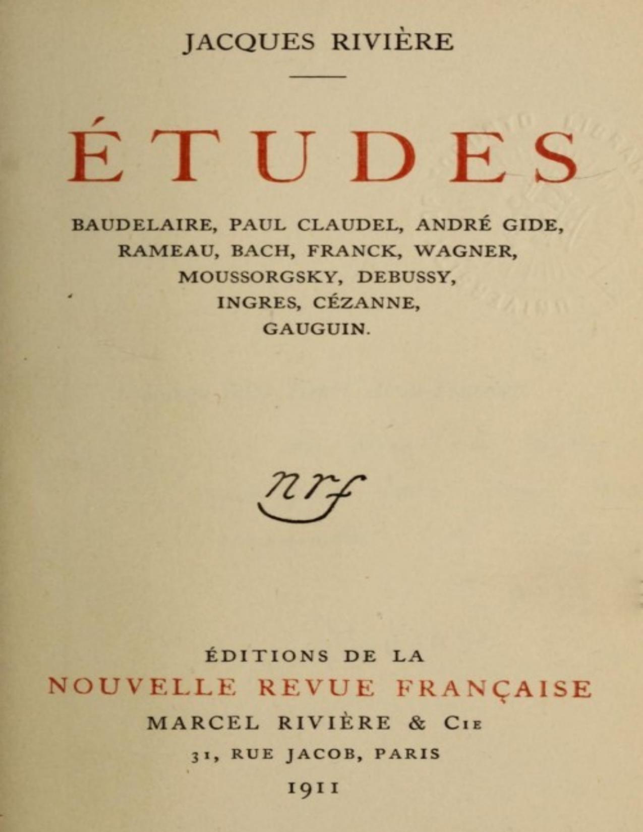 Etudes Baudelaire Paul Claudel Andre Gide Rameau Bach