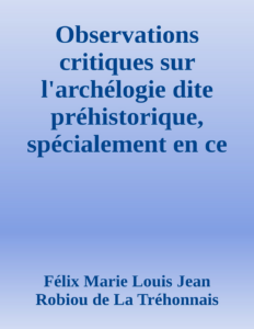 Couverture de Observations critiques sur l'archélogie dite préhistorique, spécialement en ce qui concerne la race celtique (1879)