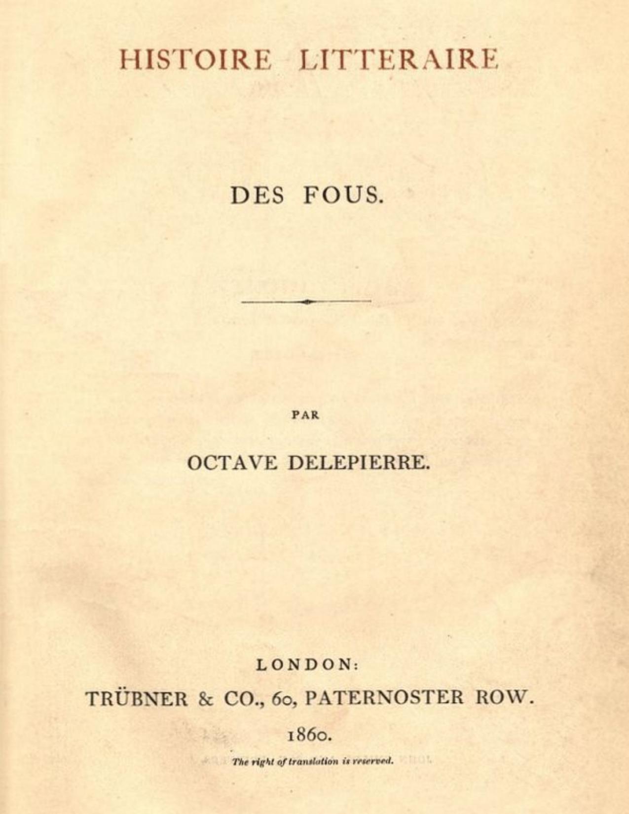 Histoire Litteraire Des Fous