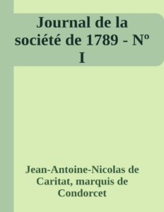 Couverture de Journal de la société de 1789 - Nº I