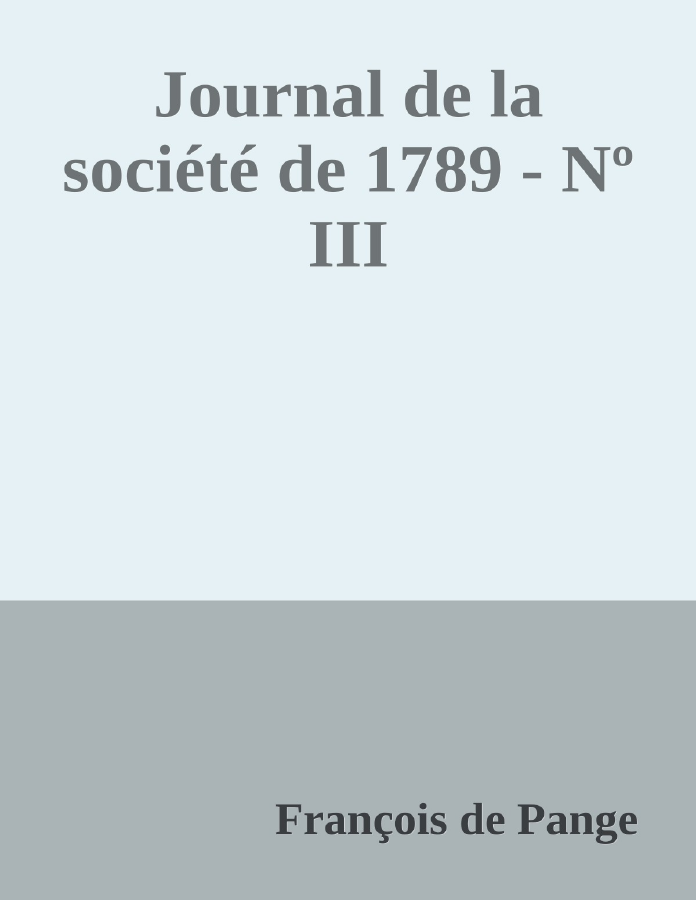 Couverture de Journal de la société de 1789 - Nº III