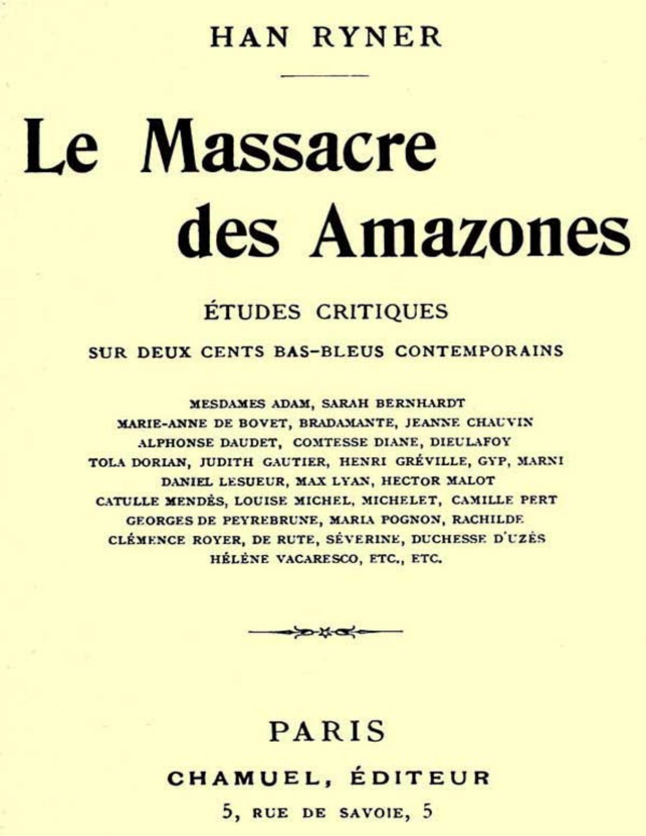 Le Massacre Des Amazones Etudes Critiques Sur Deux Cents B