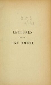 Lectures Pour Une Ombre
