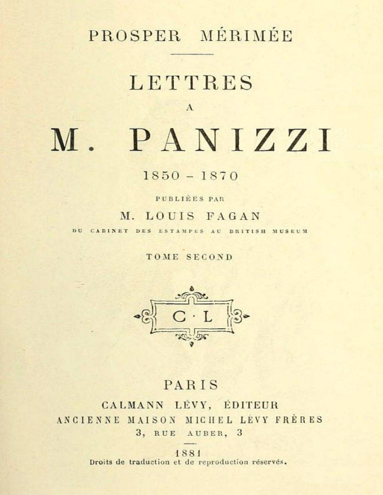 Lettres A M. Panizzi Tome II