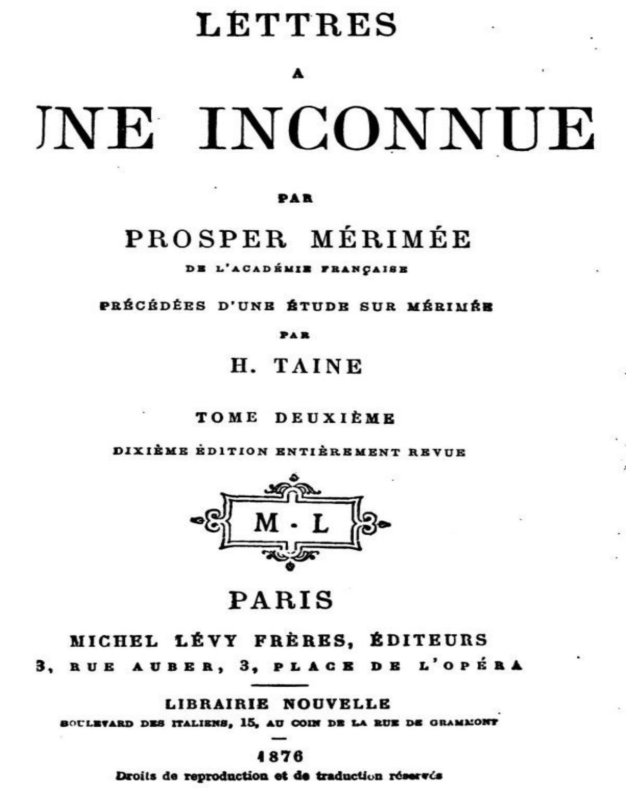 Lettres A Une Inconnue Tome Deuxieme Precedee Drsquo