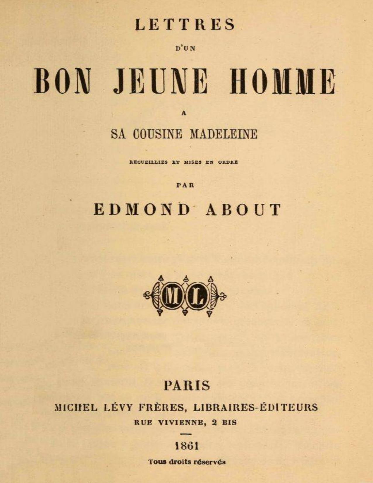 Lettres Drsquoun Bon Jeune Homme A Sa Cousine Madeleine