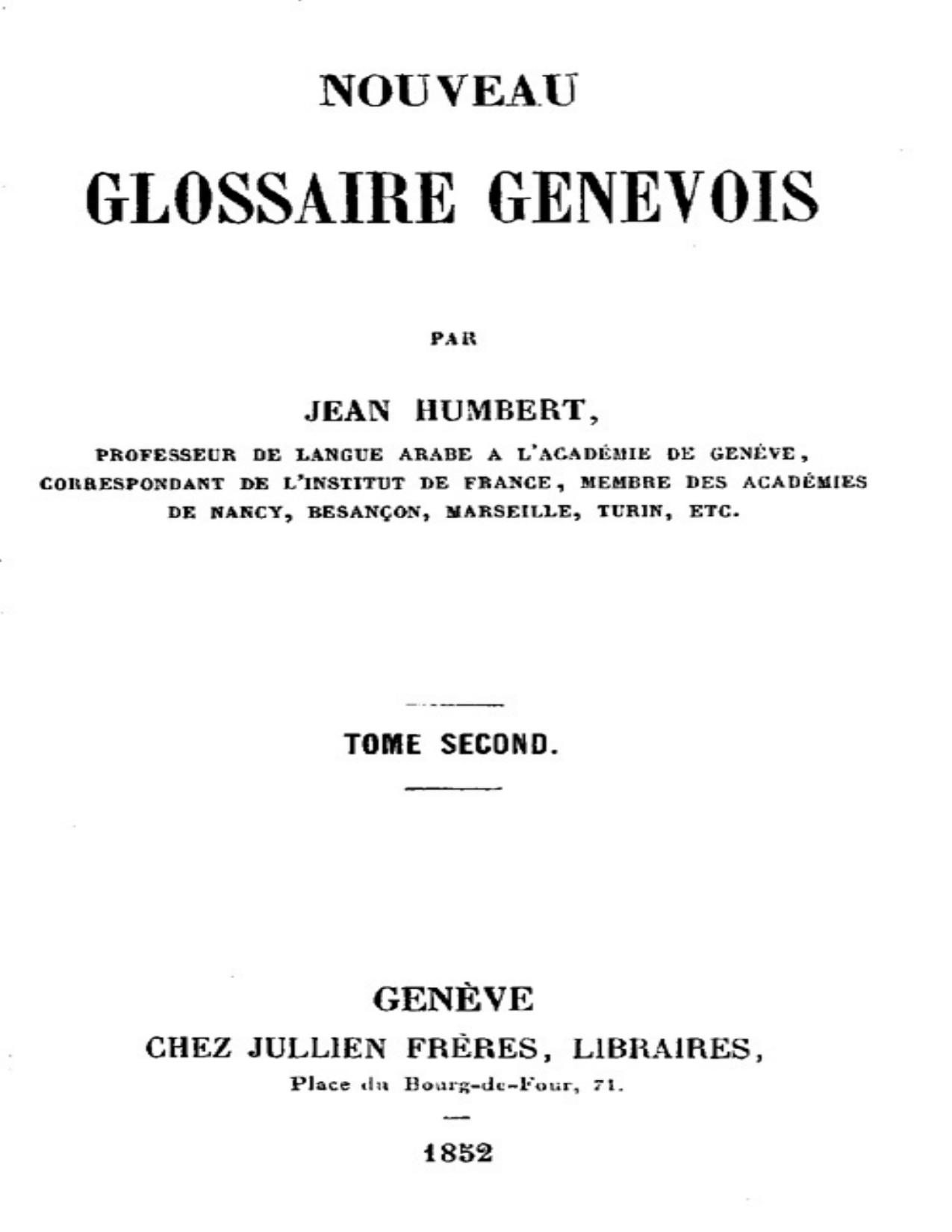 Nouveau Glossaire Genevois Tome 22