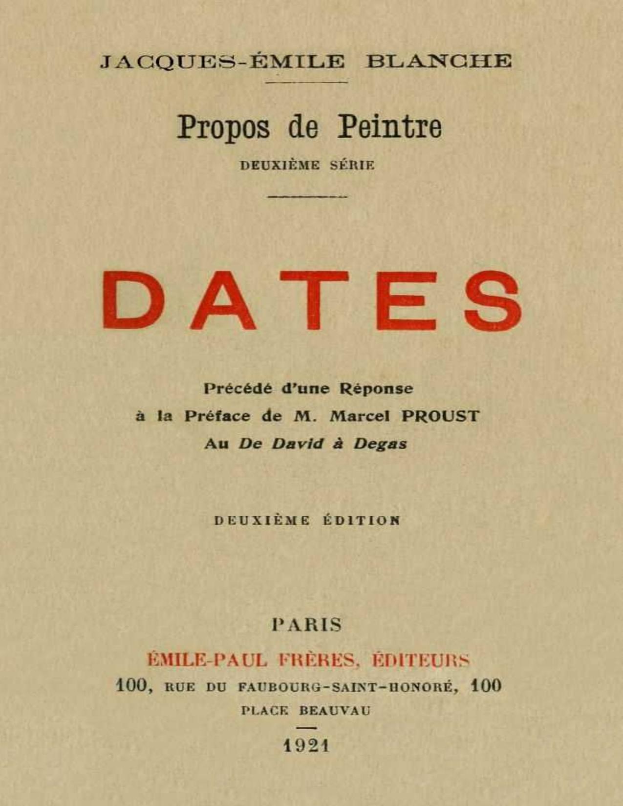 Propos De Peintre Deuxieme Serie Dates Precede Drsq