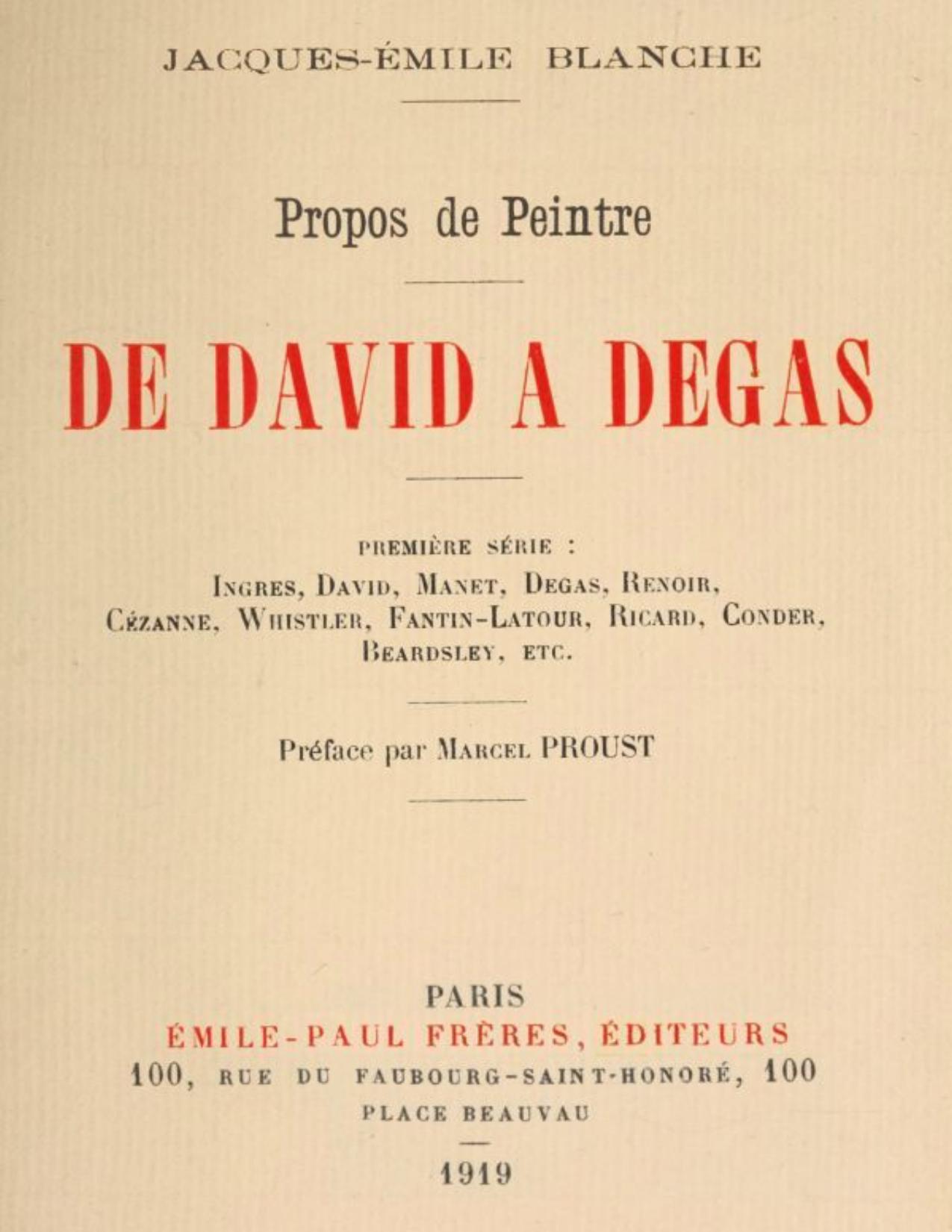Propos De Peintre Premiere Serie De David A Degas Ingr