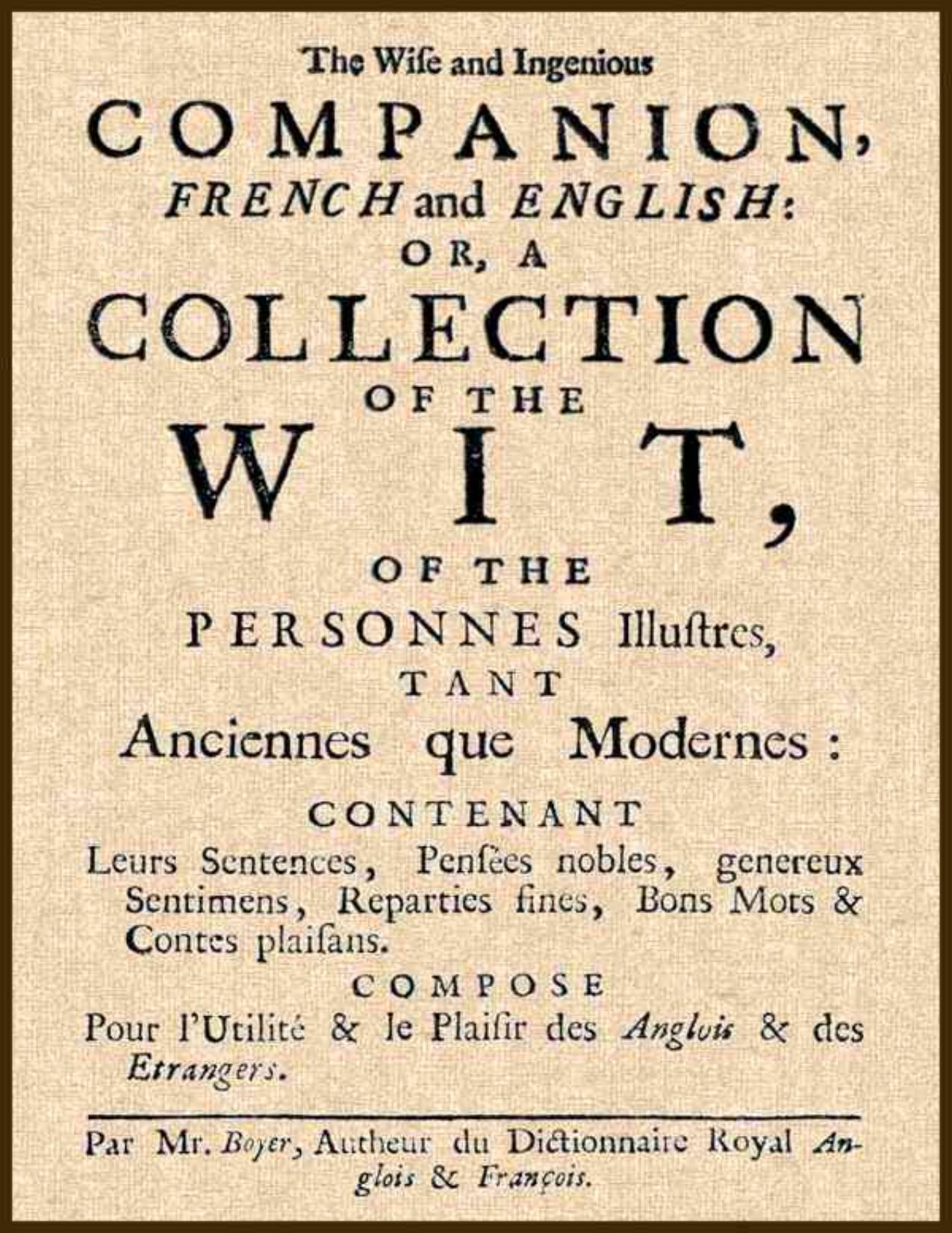 The Wise And Ingenious Companion French And English Or A
