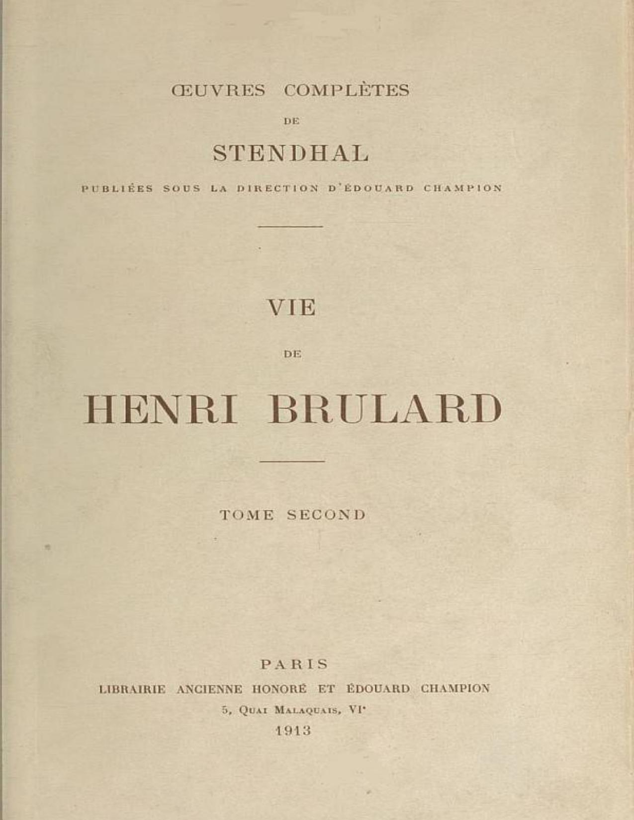 Vie De Henri Brulard Tome 2