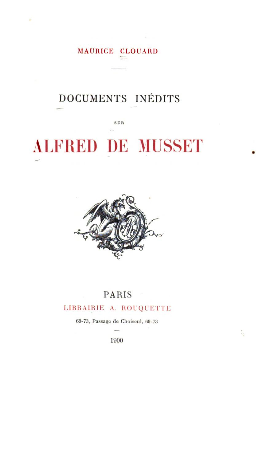 Couverture de Documents Inédits sur Alfred de Musset