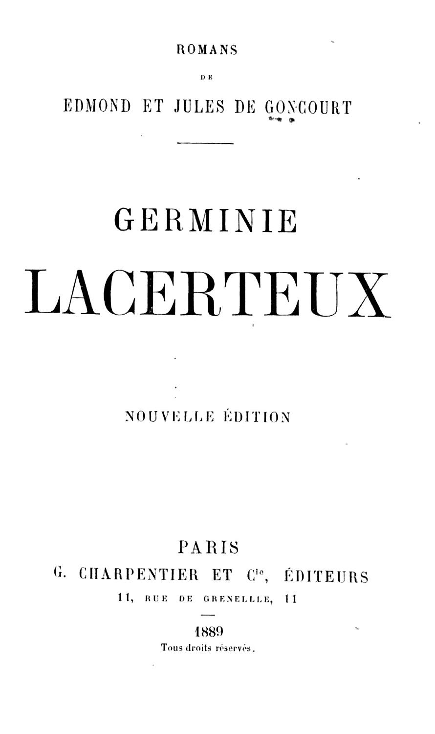 Couverture de Germinie Lacerteux