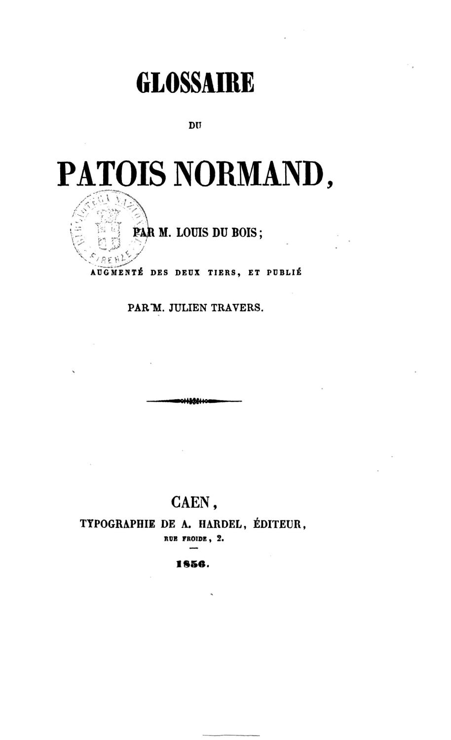 Couverture de Glossaire du patois normand
