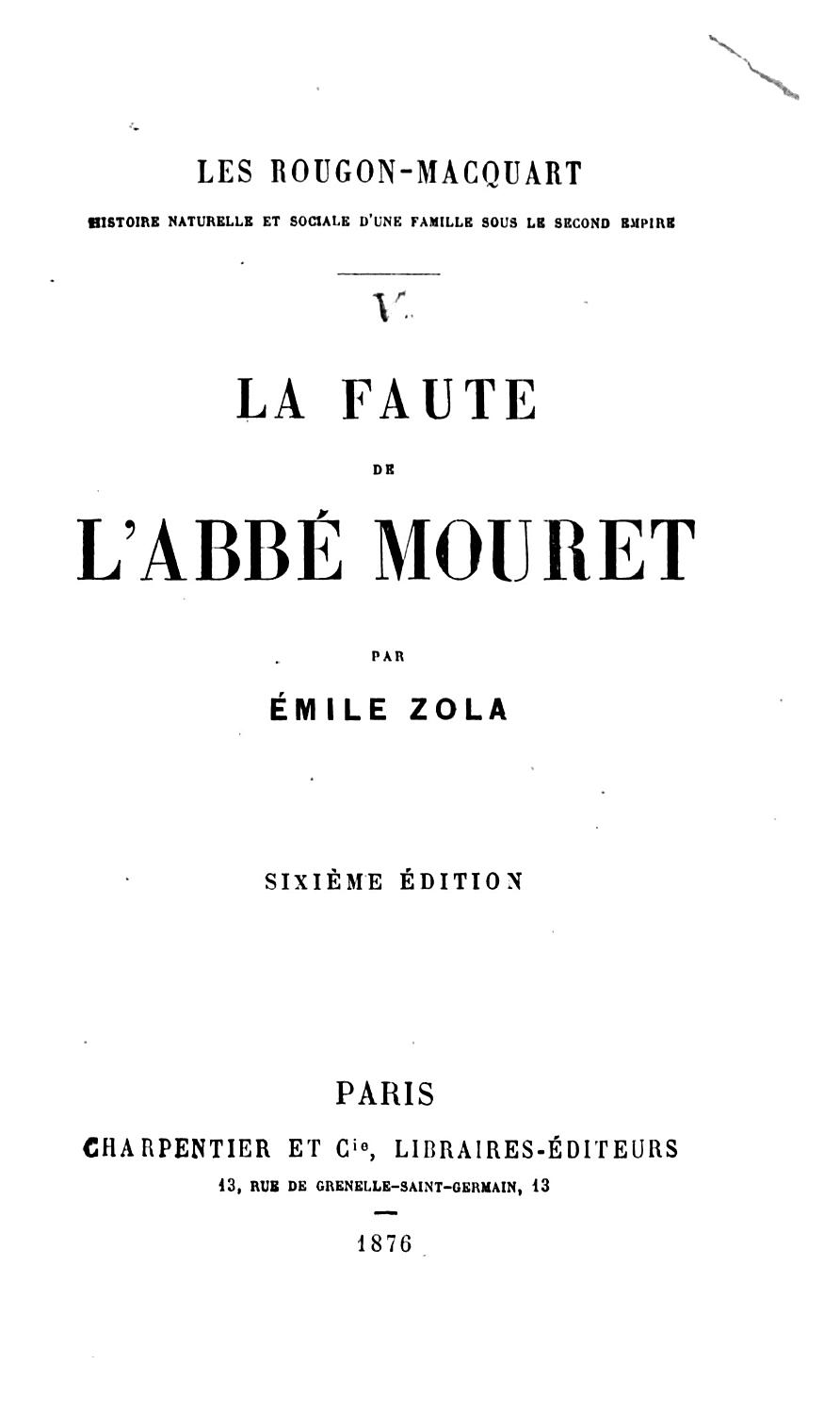Couverture de La faute de l&rsquo;abbé Mouret
