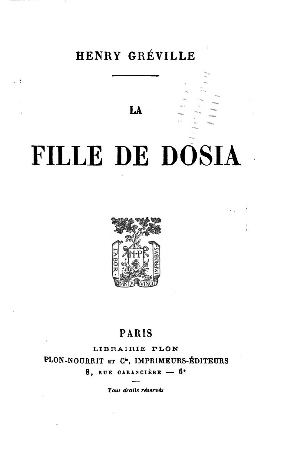 Couverture de La fille de Dosia