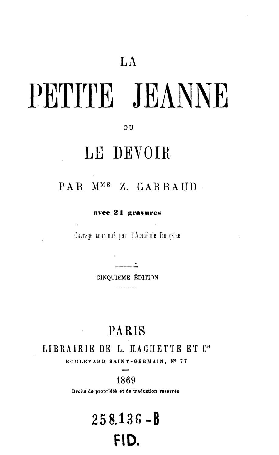 Couverture de La petite Jeanne; ou, Le devoir