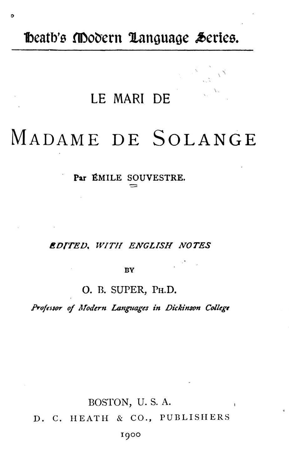 Couverture de Le mari de madame de Solange