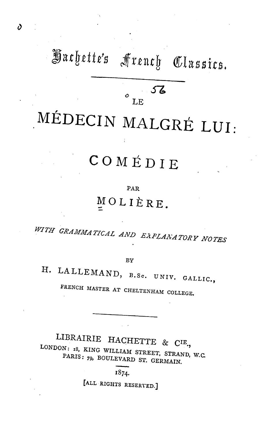 Couverture de Le médecin malgré lui