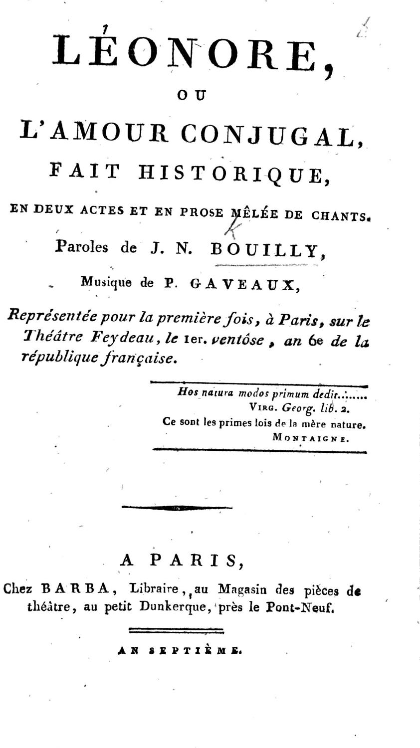 Couverture de Léonore, ou l&rsquo;amour conjugal
fait historique en deux actes et en prose mêlée de chantes
