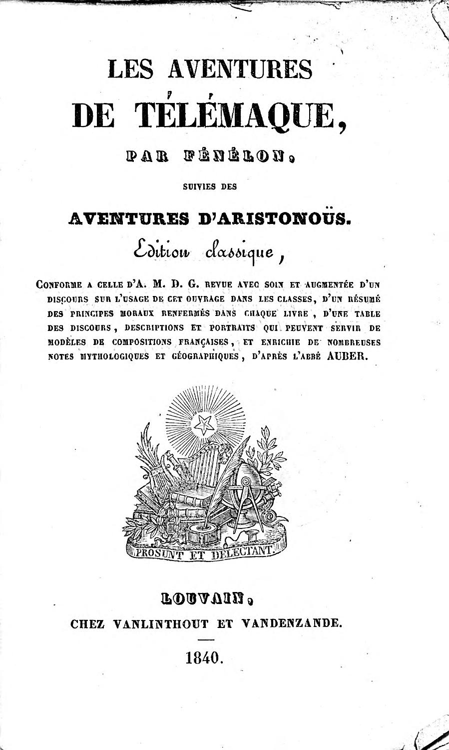 Couverture de Les aventures de Télémaque suivies des aventures d&rsquo;Aristonoüs