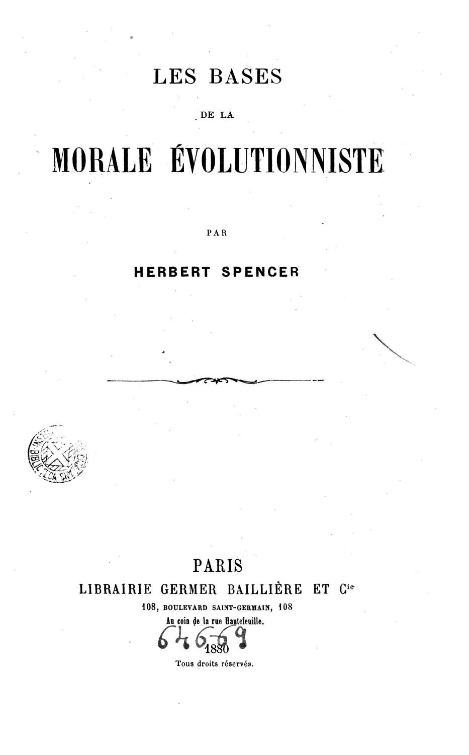 Couverture de Les bases de la morale évolutionniste
