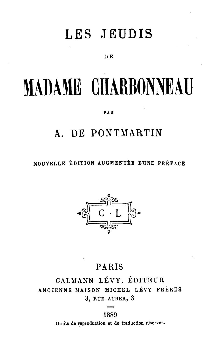 Couverture de Les Jeudis de Madame Charbonneau