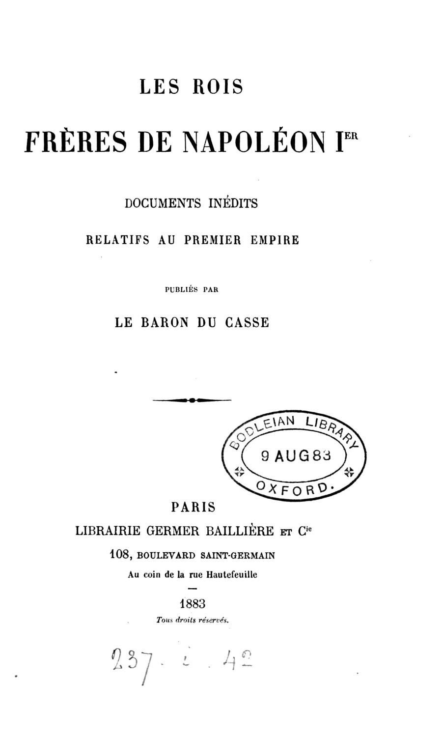 Couverture de Les Rois Frères de Napoléon Ier
Documents inédits relatifs au premier Empire