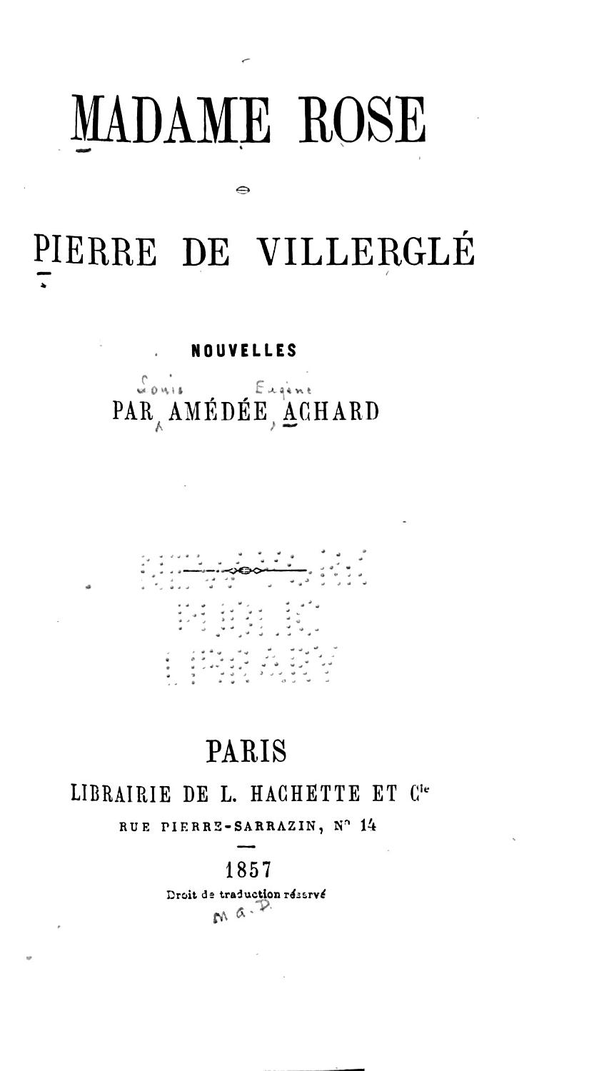 Couverture de Madame Rose; Pierre de Villerglé