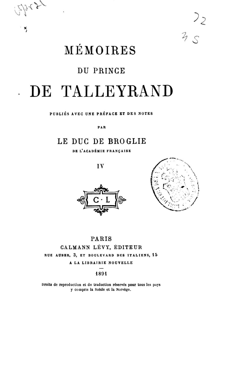 Couverture de Mémoires du prince de Talleyrand, Volume 3