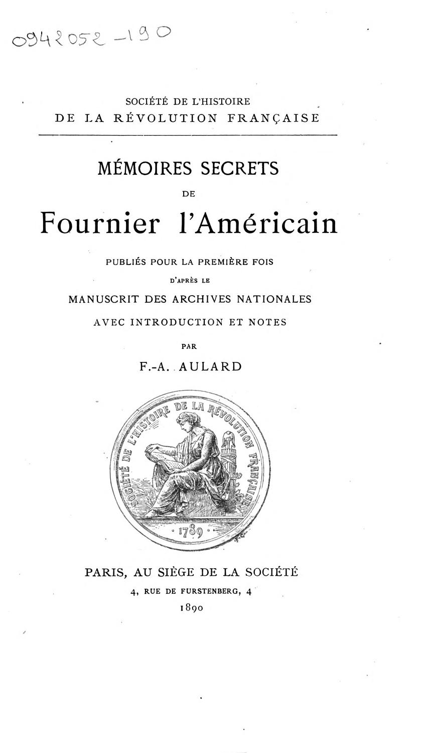 Couverture de Mémoires secrets de Fournier l&rsquo;Américain