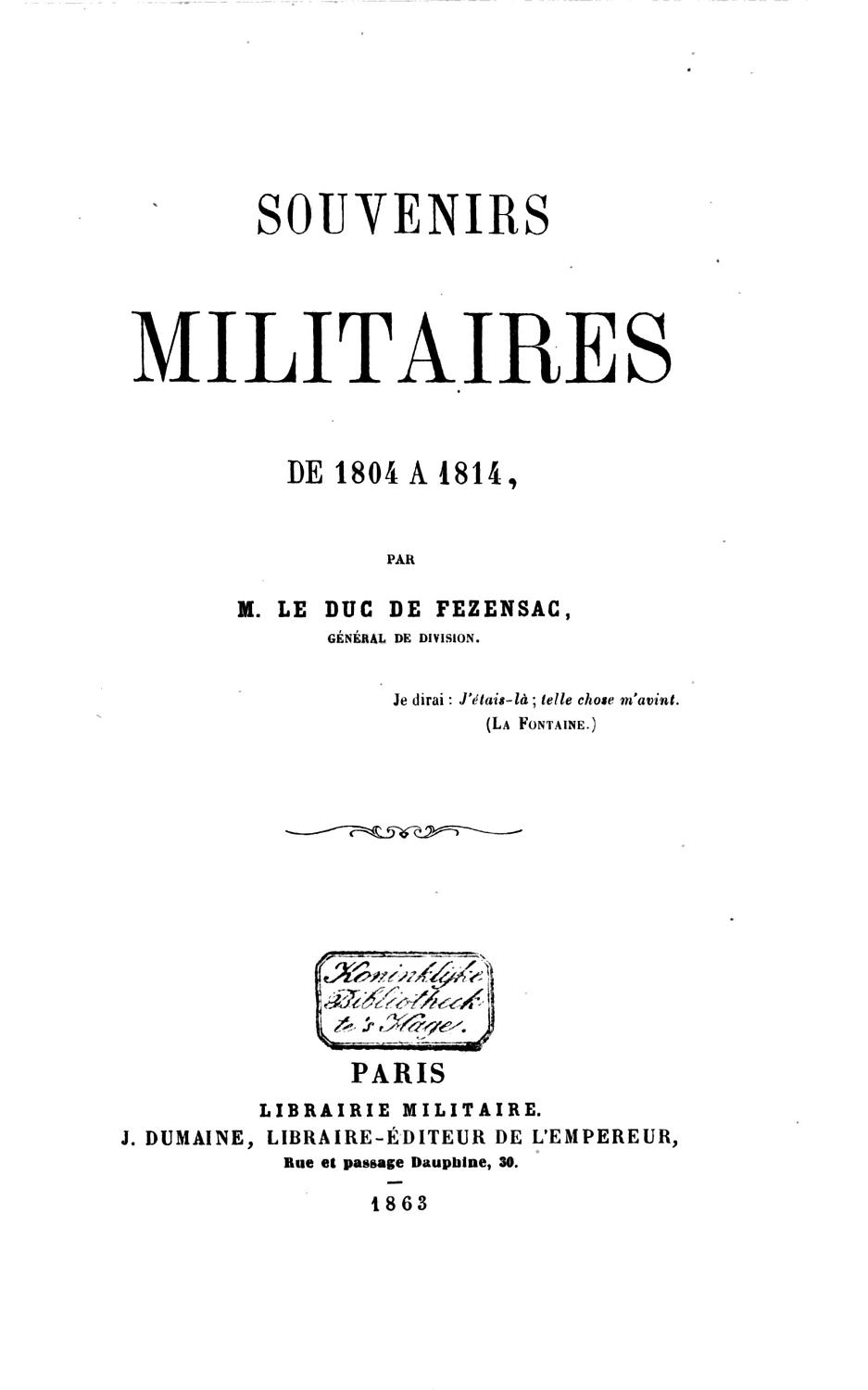 Couverture de Souvenirs militaires de 1804 à 1814