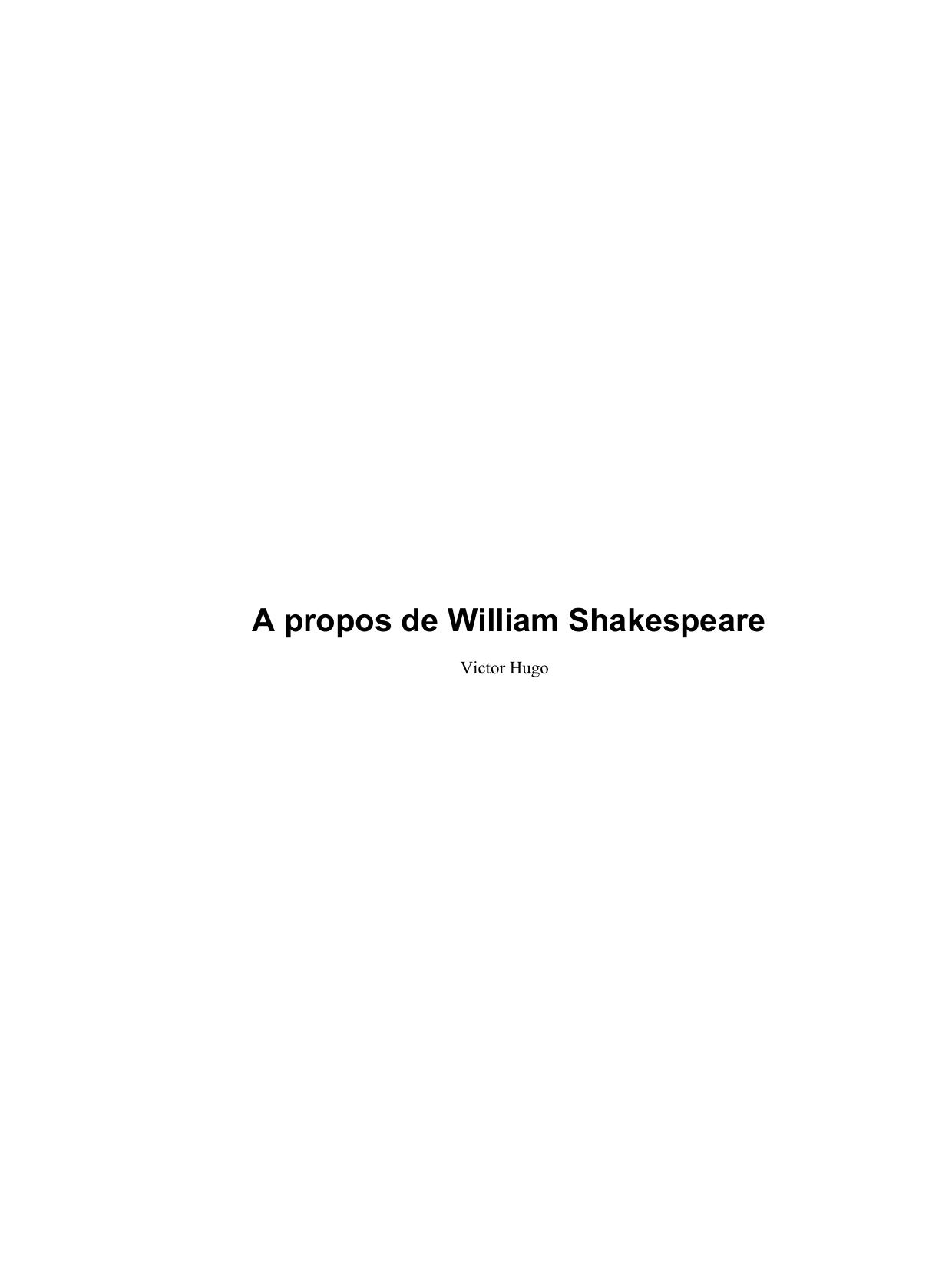 A Propos De William Shakespeare