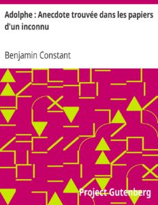 Adolphe Anecdote Trouvee Dans Les Papiers Dun Inconnu S
