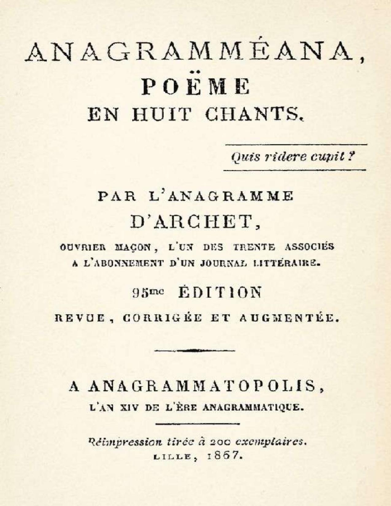 Anagrammeana Poeme En Huit Chants