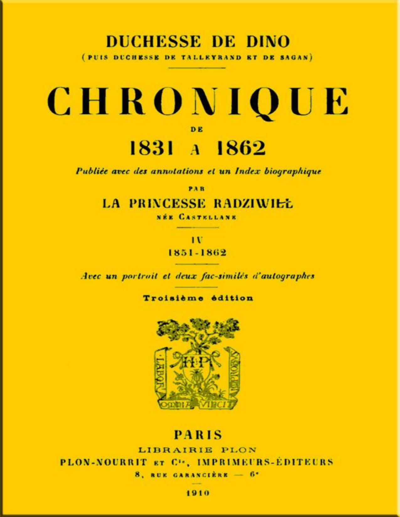Chronique De 1831 A 1862 Tome 4 De 4