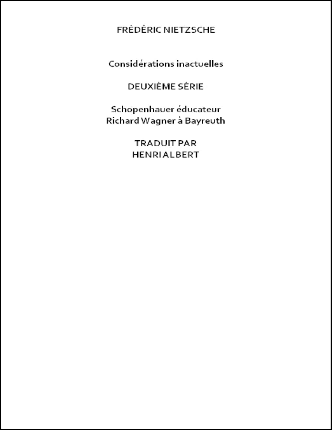 Considerations Inactuelles Deuxieme Serie Schopenhauer Ed