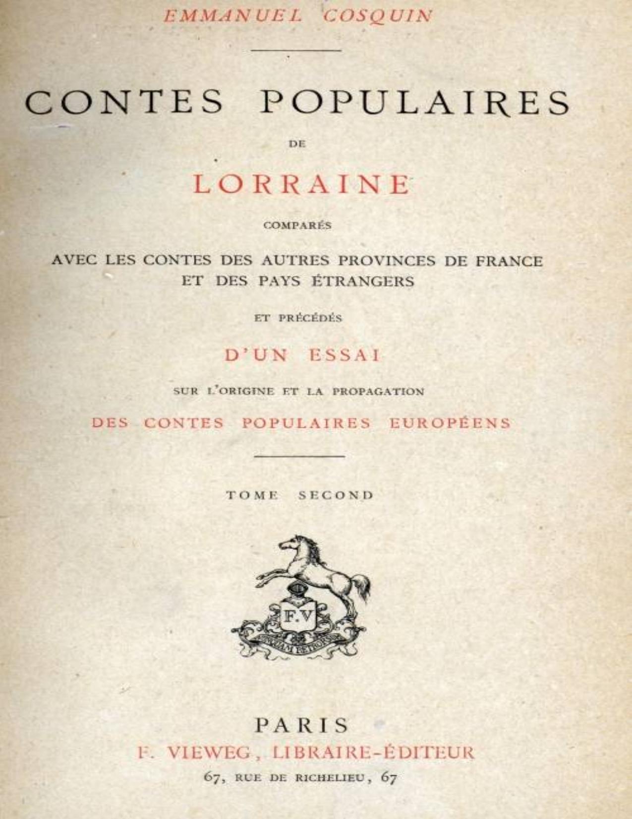 Contes Populaires De Lorraine Compares Avec Les Contes Des