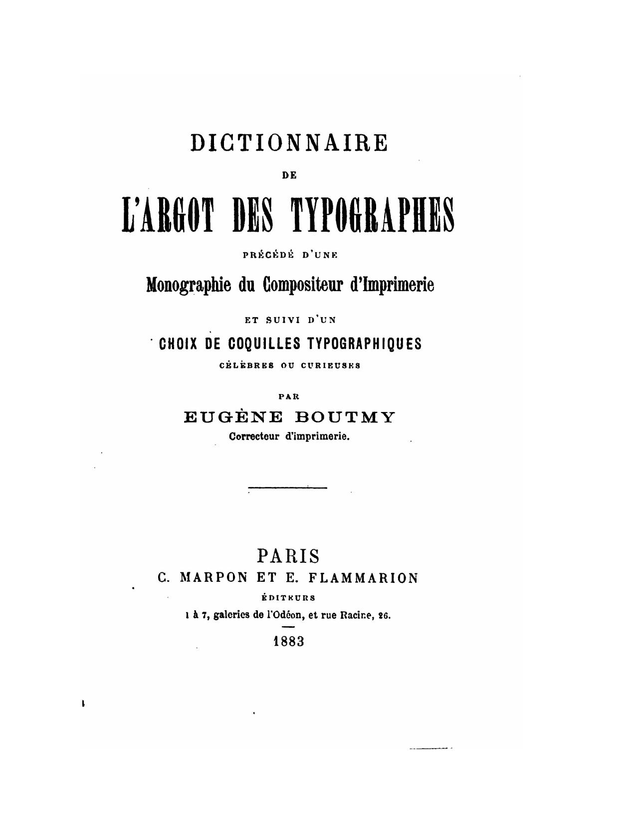 Dictionnaire De Largot Des Typographes