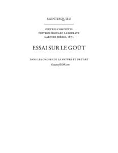 Essai Sur Le Gout