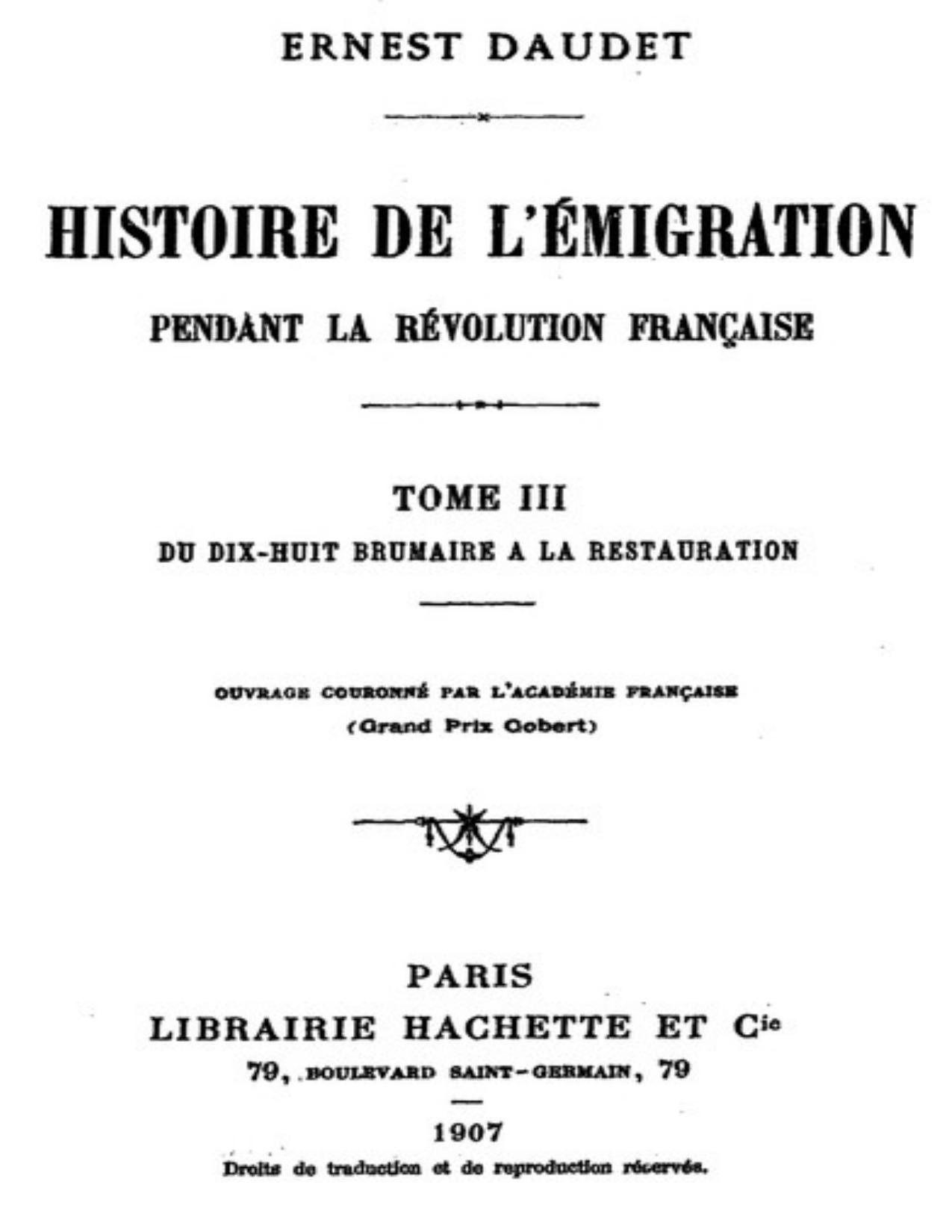 Histoire De LEmigration Pendant La Revolution Francaise. To