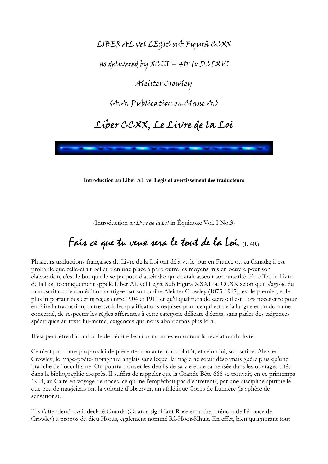 LIBER AL Vel LEGIS Sub Figur CCXX