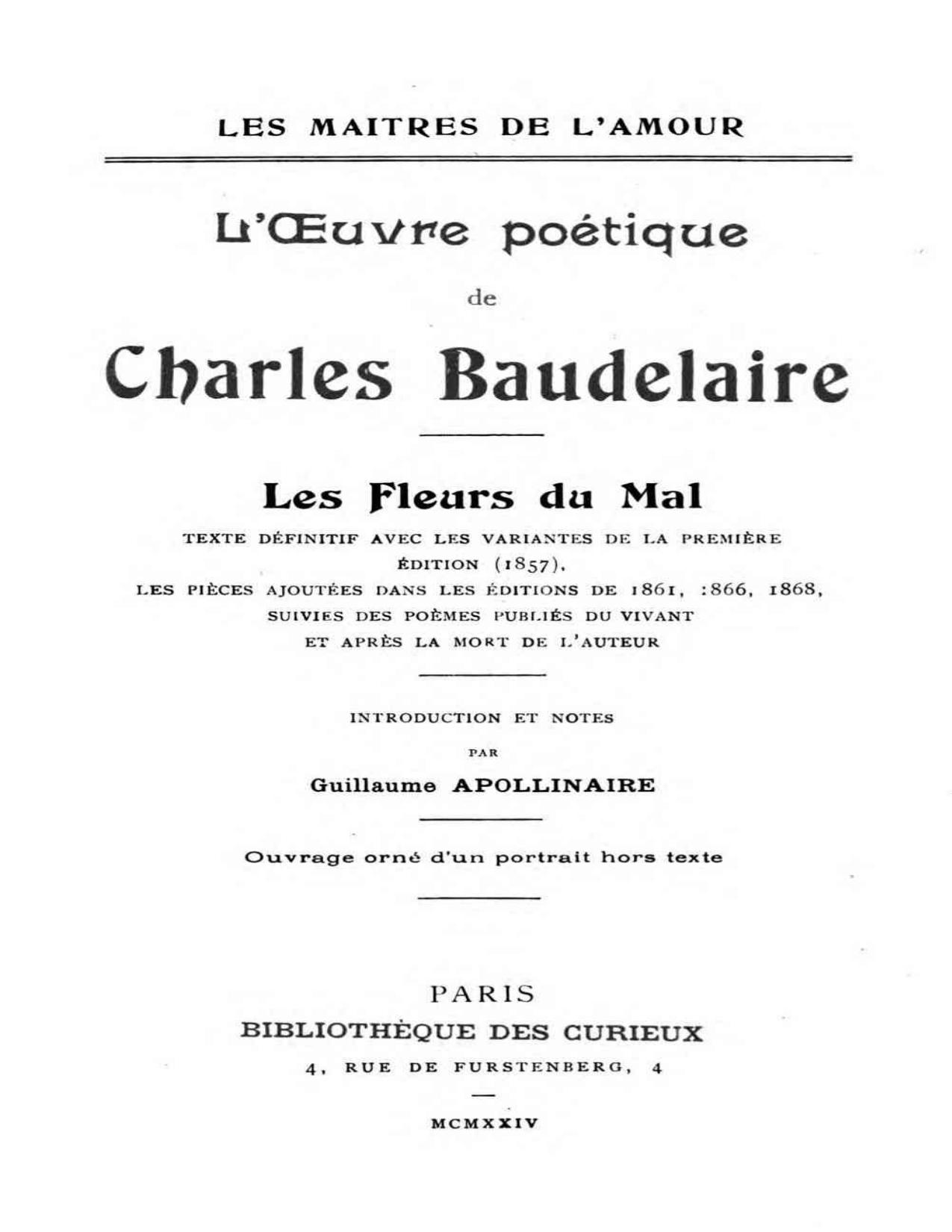 LOeuvre Poetique De Charles Baudelaire Les Fleurs Du Mal