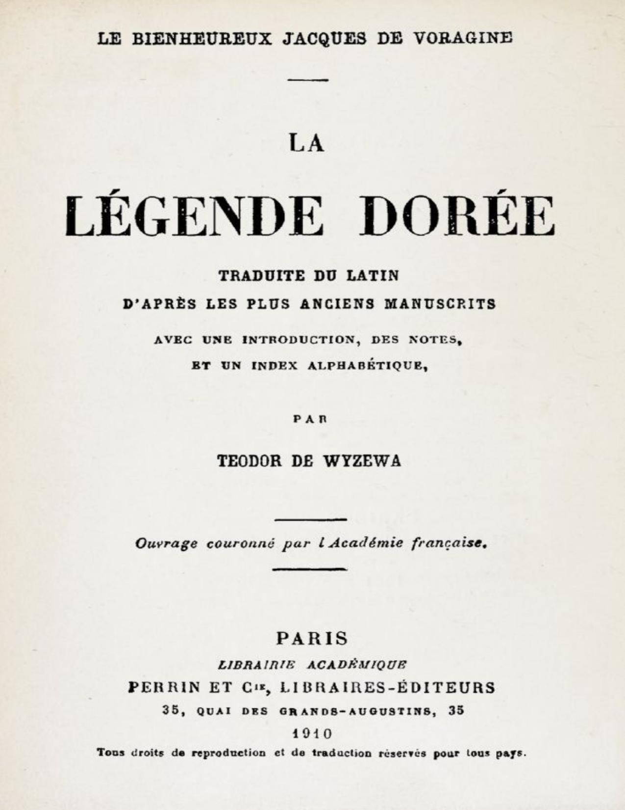 La Legende Doree Traduite Du Latin Dapres Les Plus Ancien