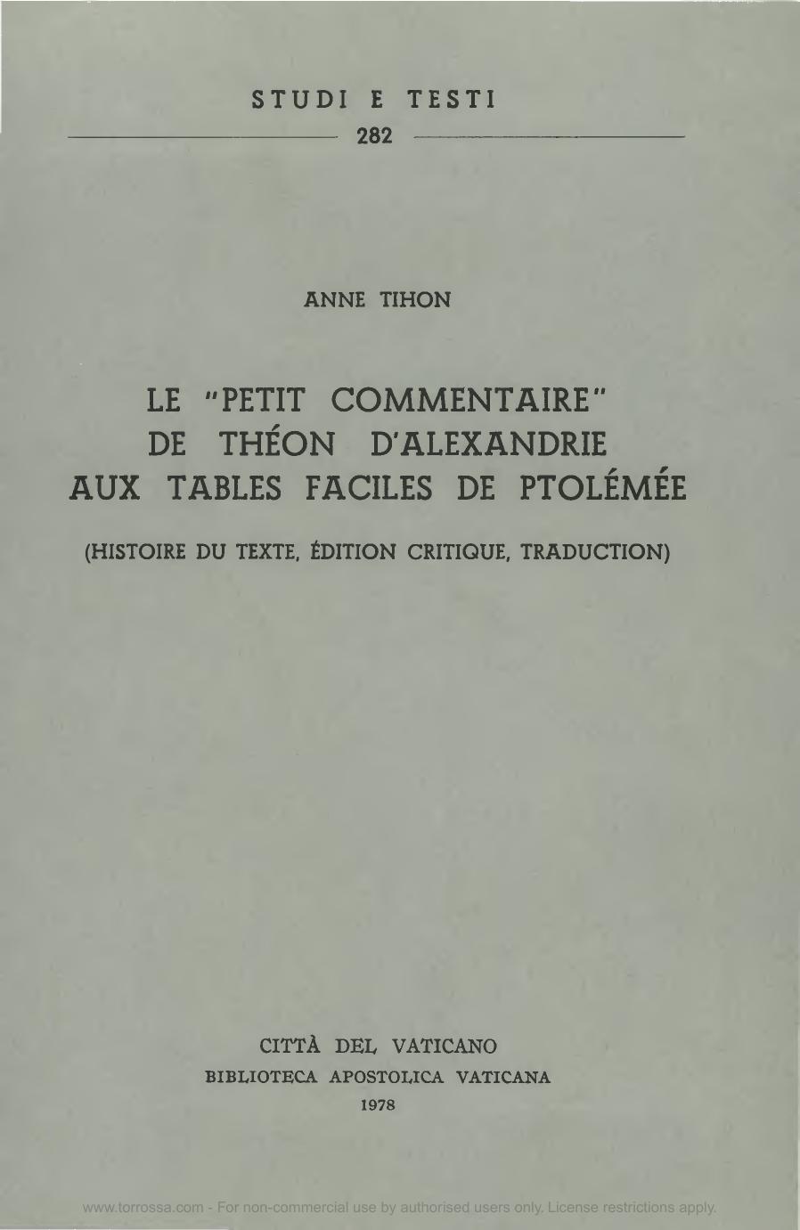 Le Petit Commentaire De Theon DAlexandrie Aux Tables Facile