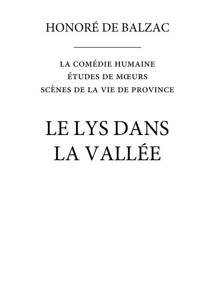Le Lys Dans La Vallee